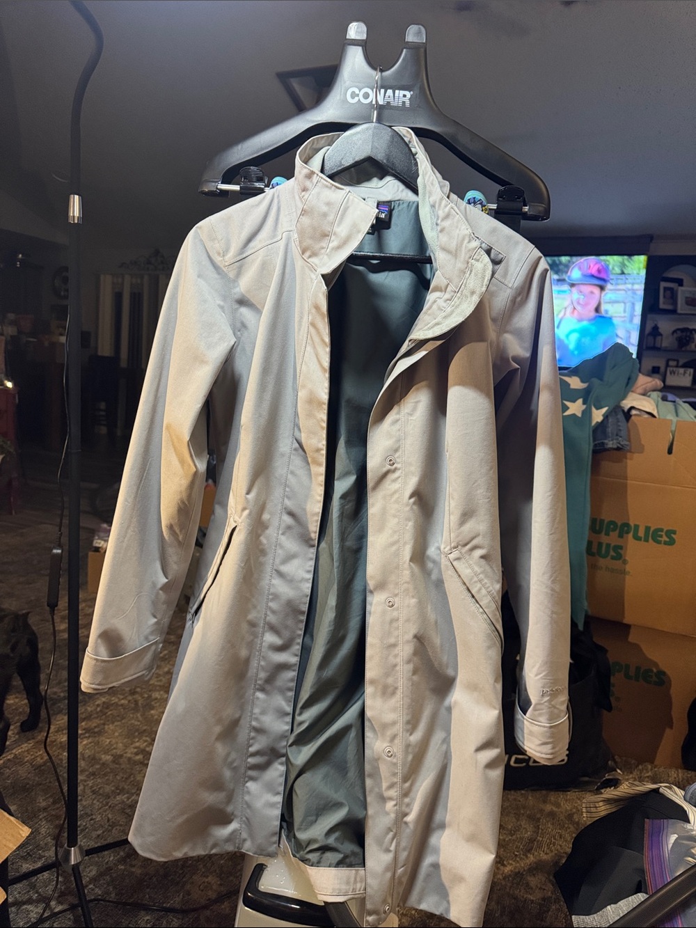 Patagonia Light Gray Trench Coat - Women's Water-Resistant Jacket